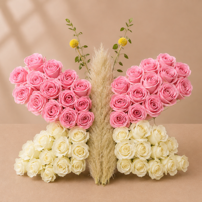 Vlinderbloemstuk Rozen